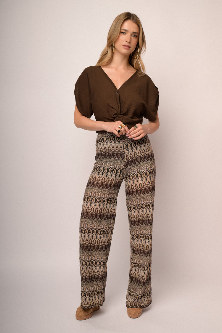 Chocolate viscose-blend knot cropped top