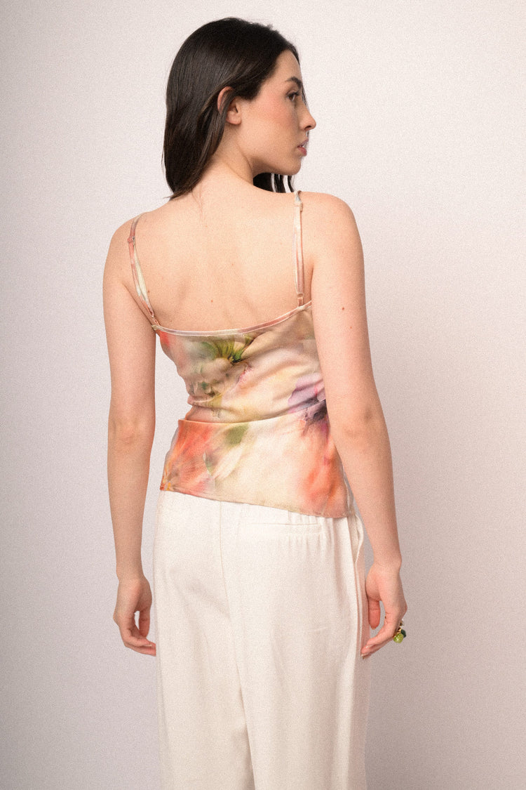 Multicolor floral print satin top