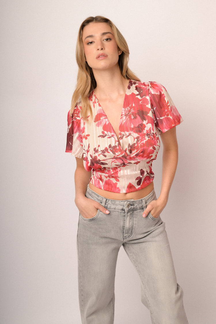 Multicolor floral print cropped top