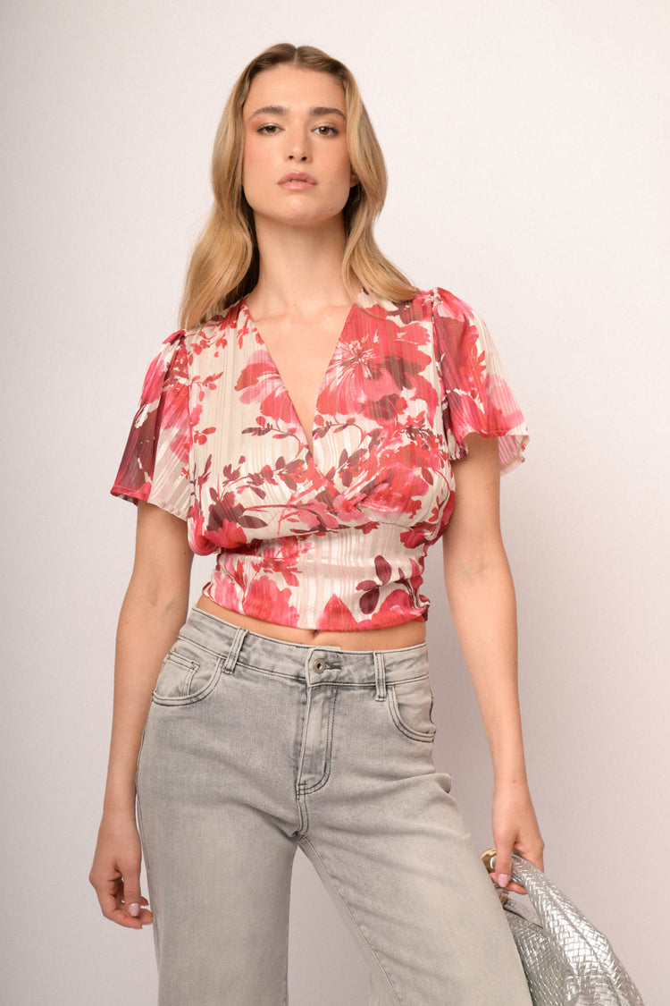 Multicolor floral print cropped top