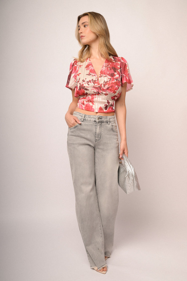 Multicolor floral print cropped top