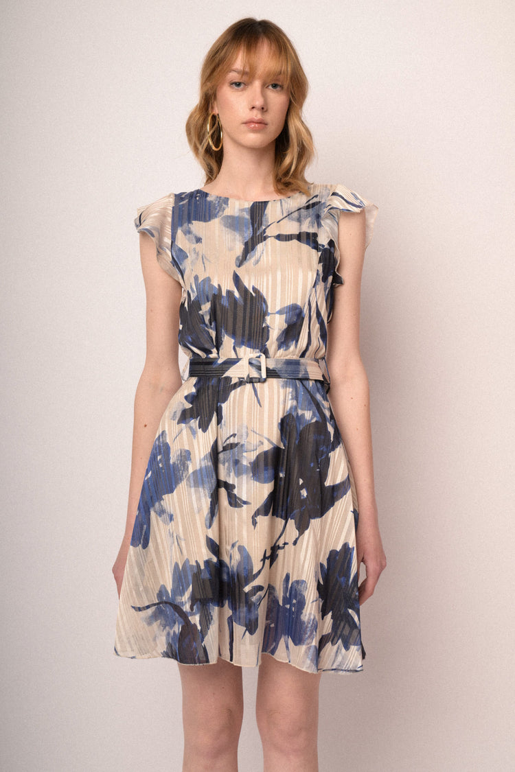 Multicolor floral print belted mini dress