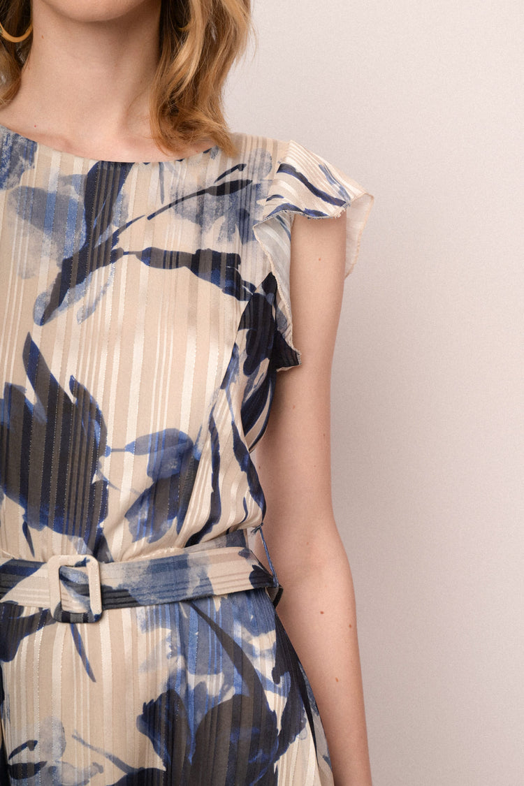 Multicolor floral print belted mini dress