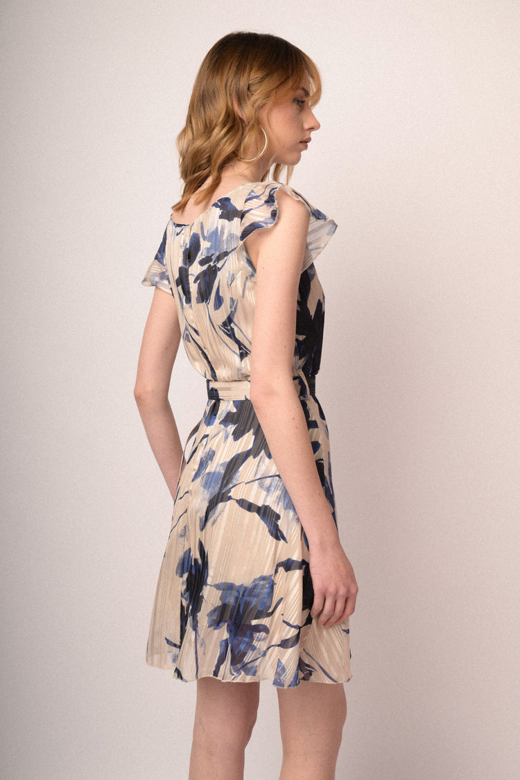 Multicolor floral print belted mini dress