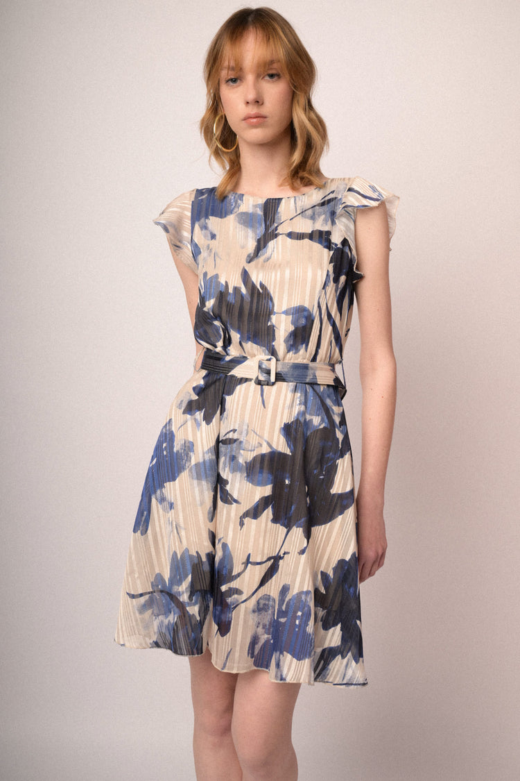 Multicolor floral print belted mini dress