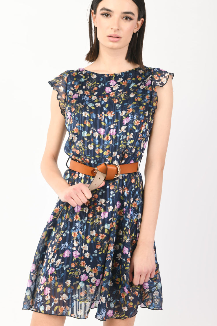 Lamé floral print mini dress