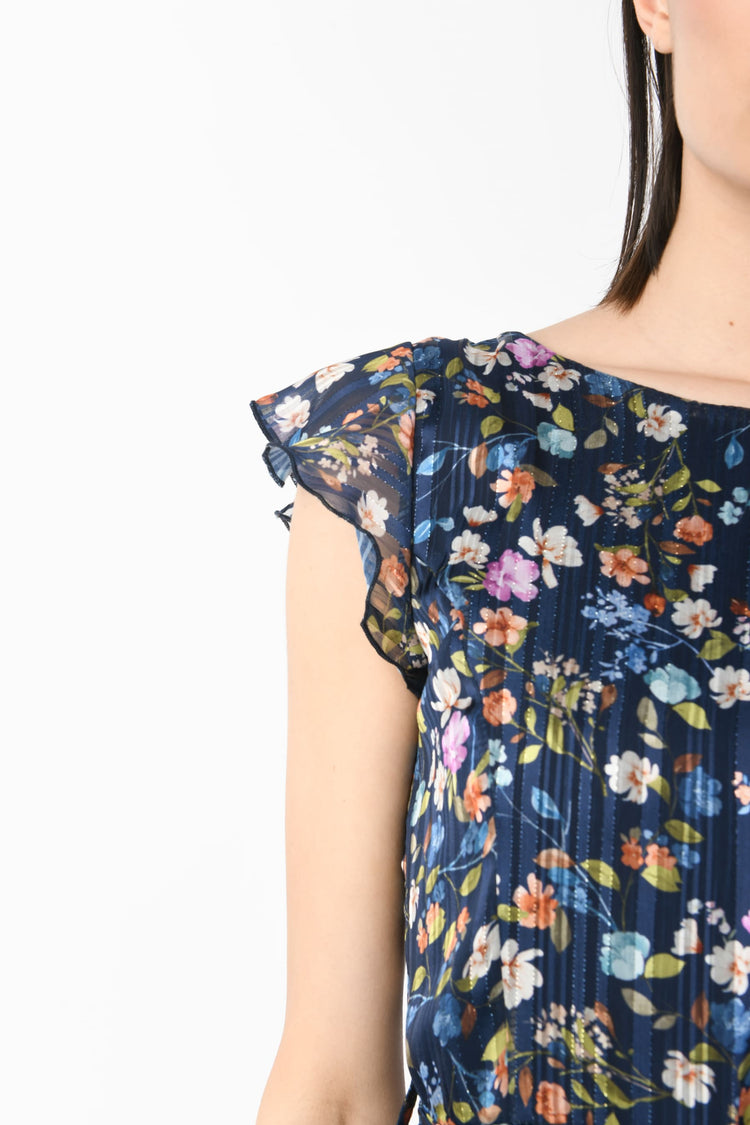 Lamé floral print mini dress