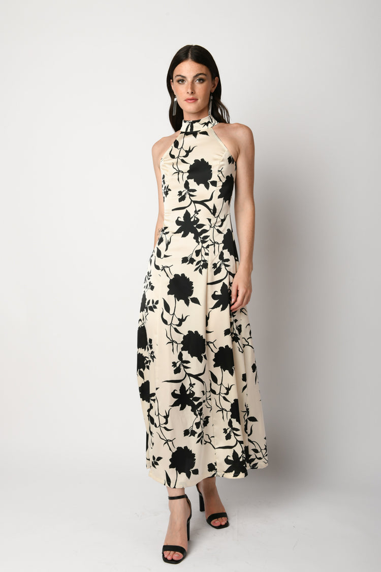 Floral print satin long dress