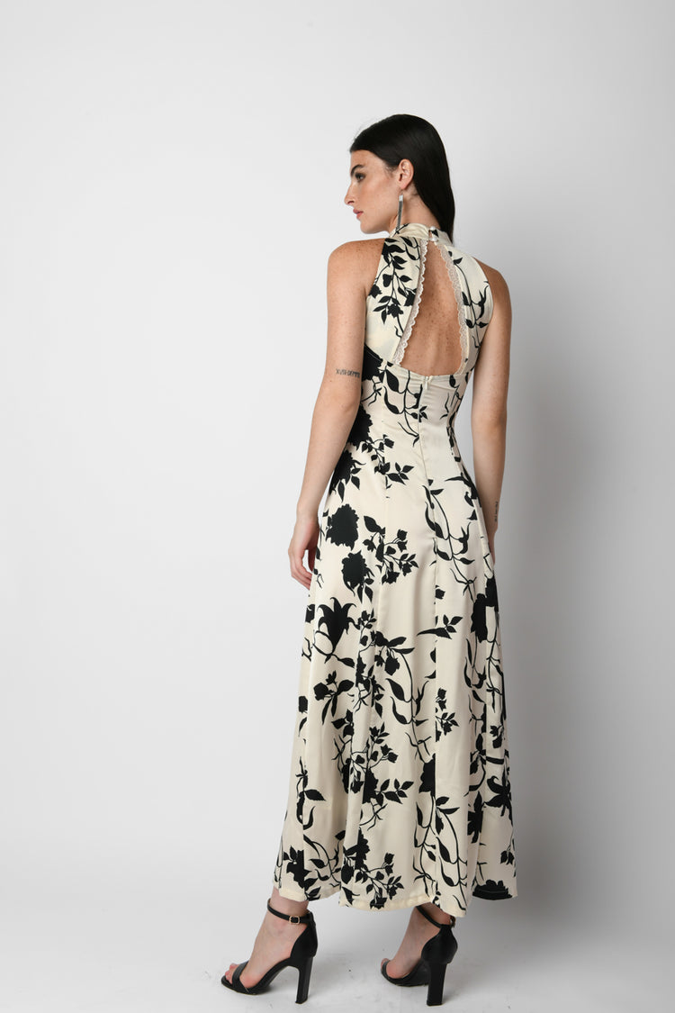 Floral print satin long dress