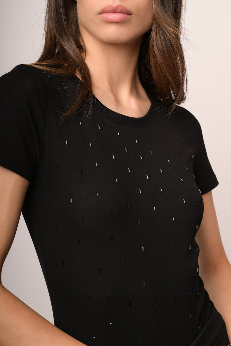 Body t shirt con applicazioni