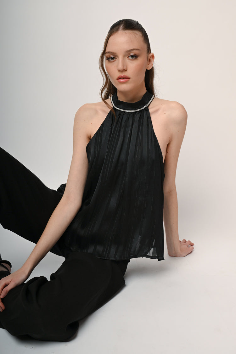 Rhinestone lurex georgette top