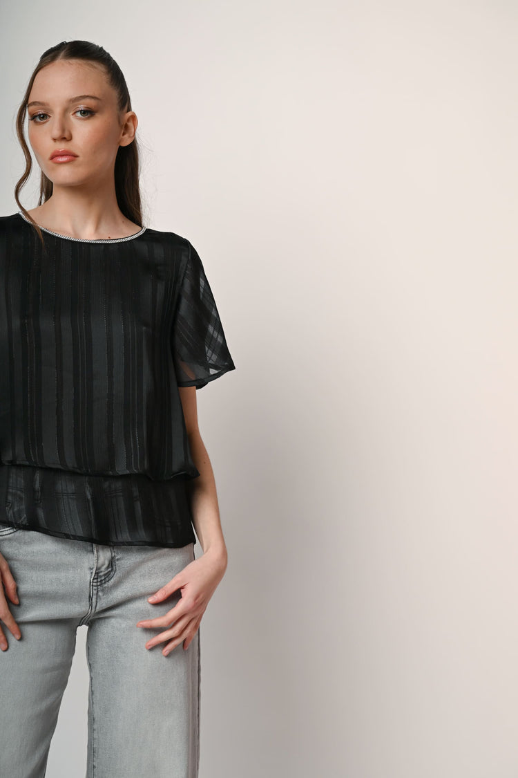 Rhinestone georgette layered top