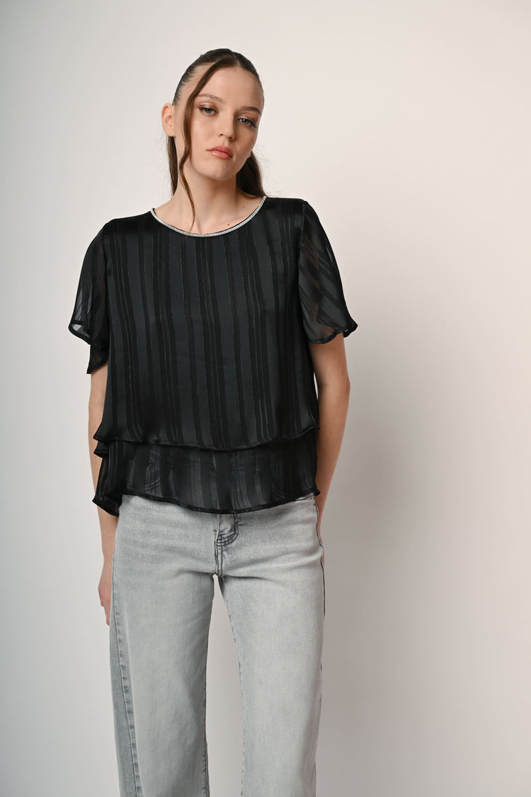 Rhinestone georgette layered top