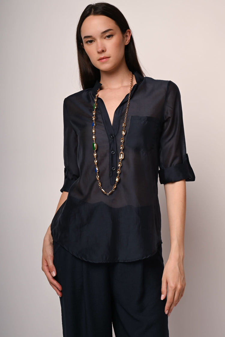 Chest-pocket muslin shirt