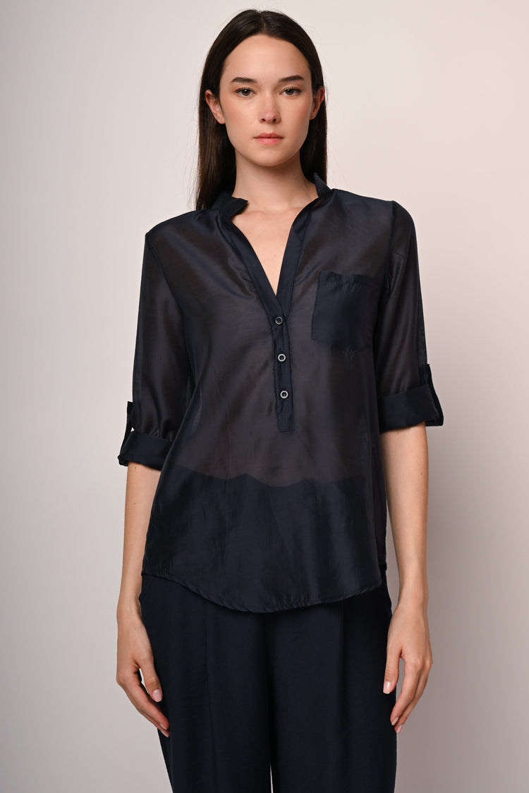 Chest-pocket muslin shirt