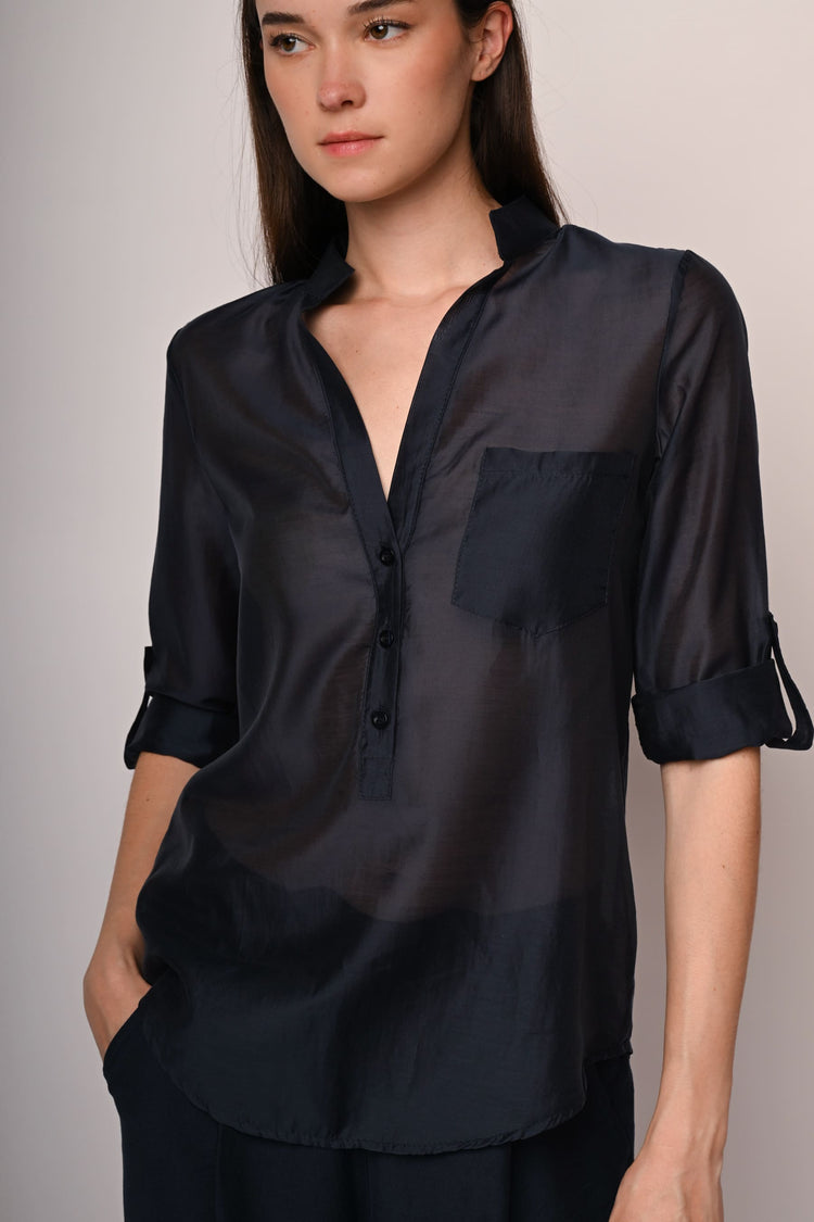 Chest-pocket muslin shirt