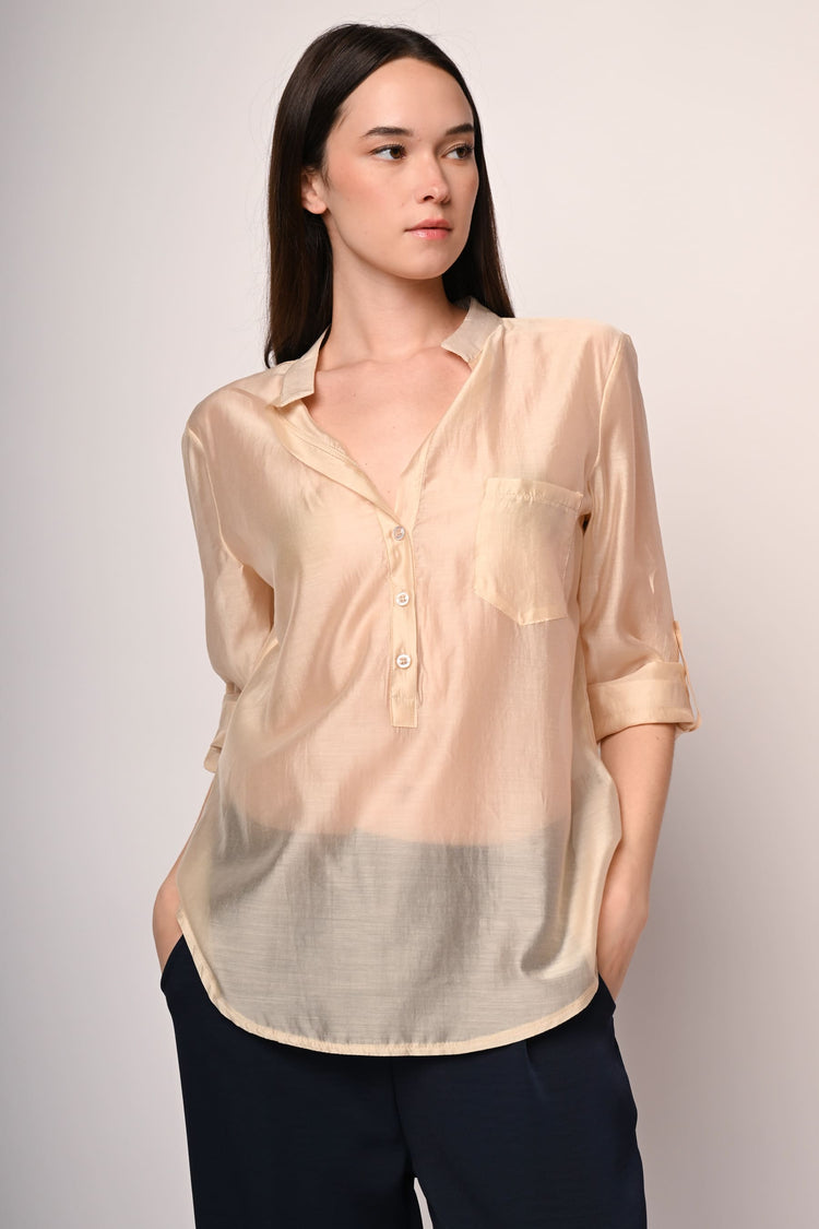 Chest-pocket muslin shirt