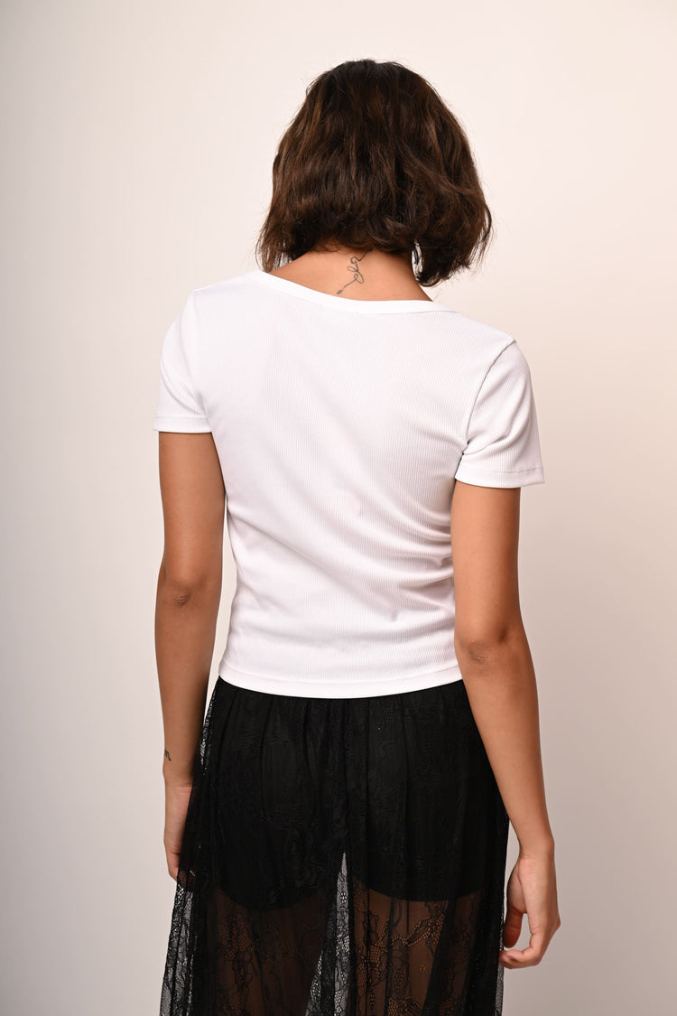 Ribbed knit V-neck t-shirt