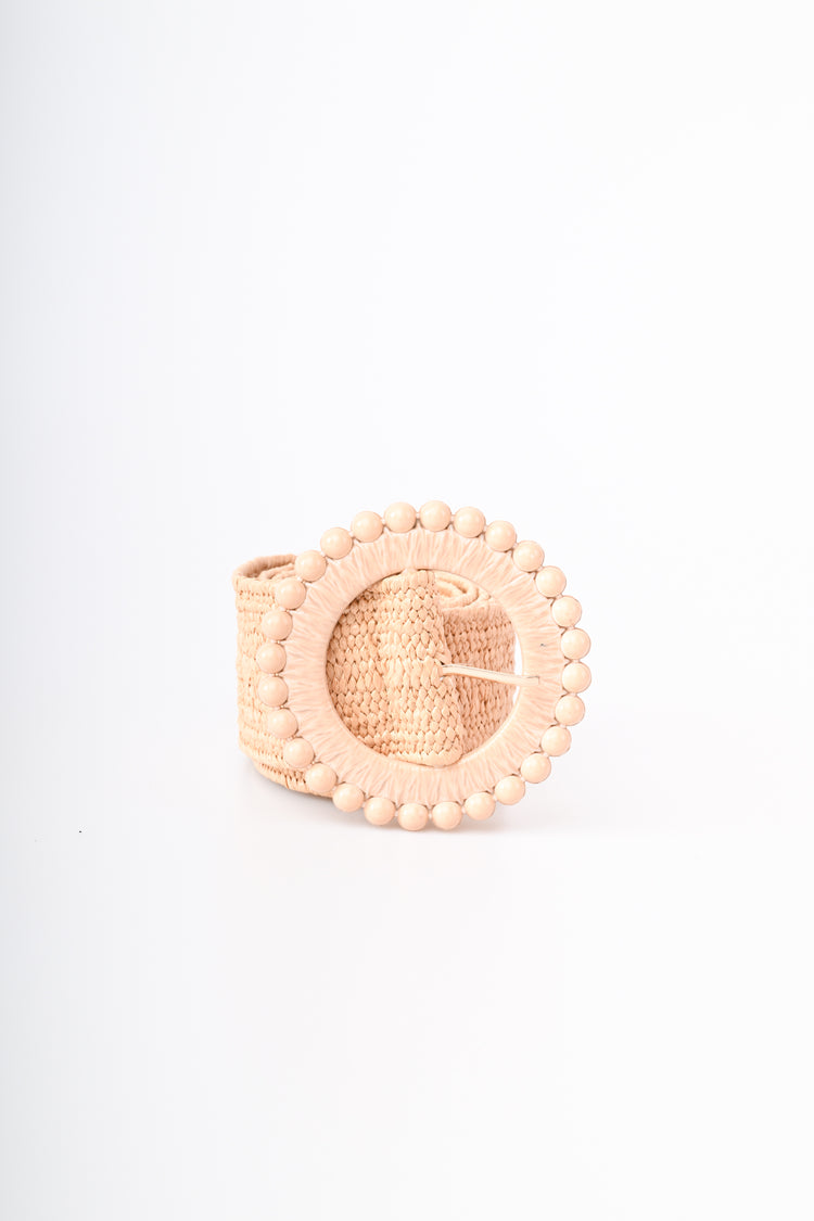Raffia-effect elastic belt