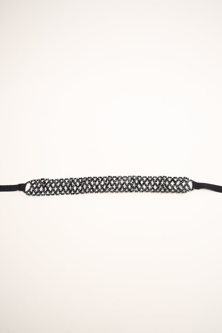 Midnight blue bead and lurex grosgrain jewel belt
