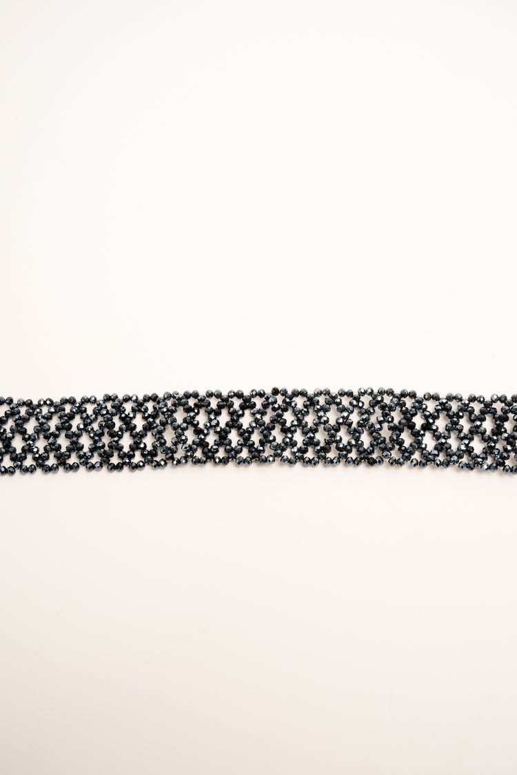 Midnight blue bead and lurex grosgrain jewel belt