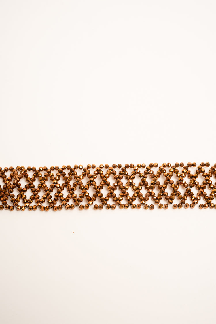Brown bead and lurex grosgrain jewel belt