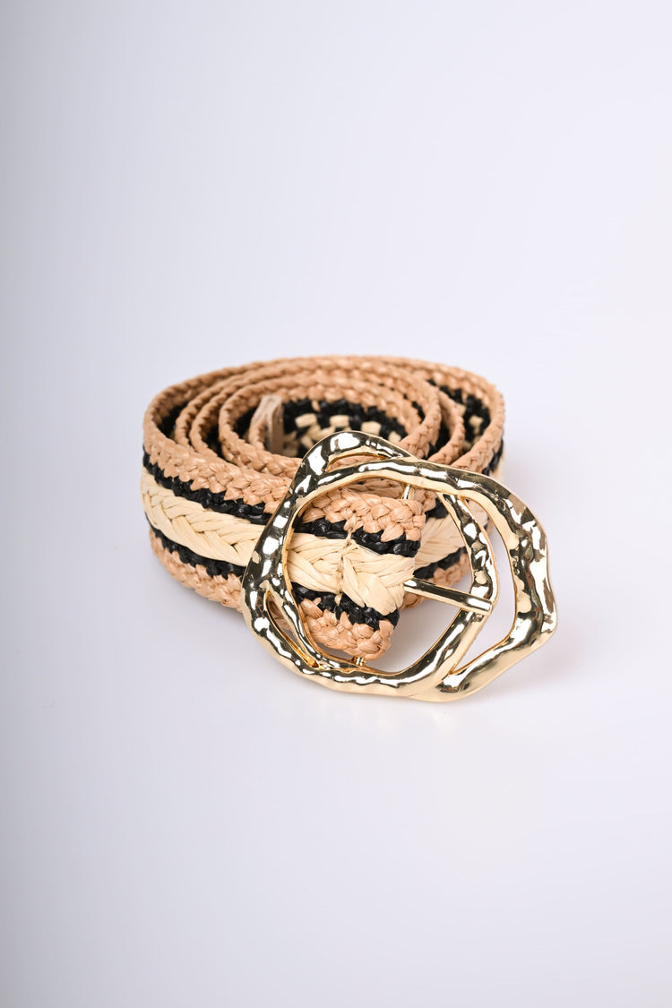 Raffia-effect woven belt
