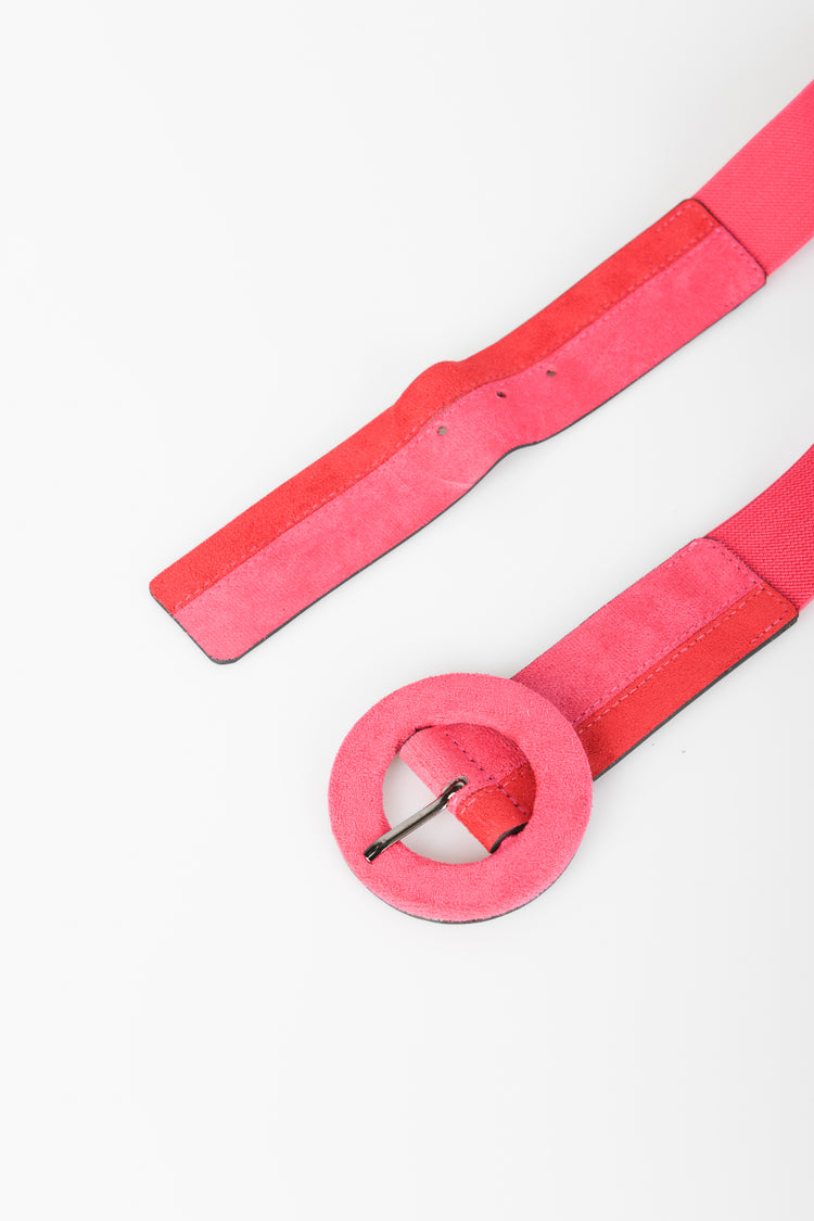 Round buckle two-tone belt