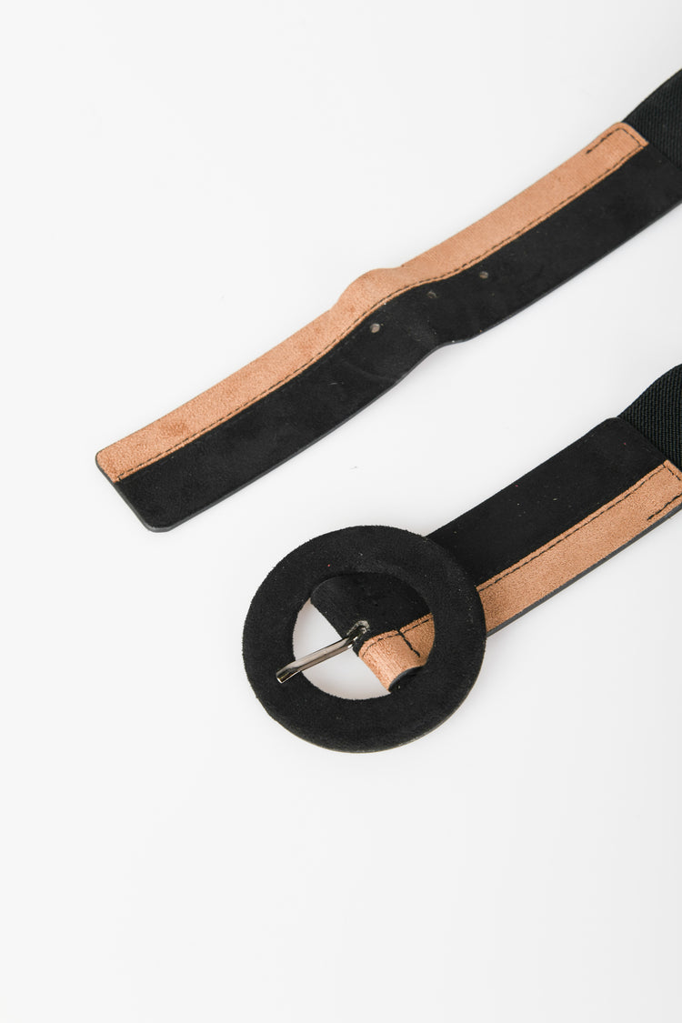 Round buckle two-tone belt