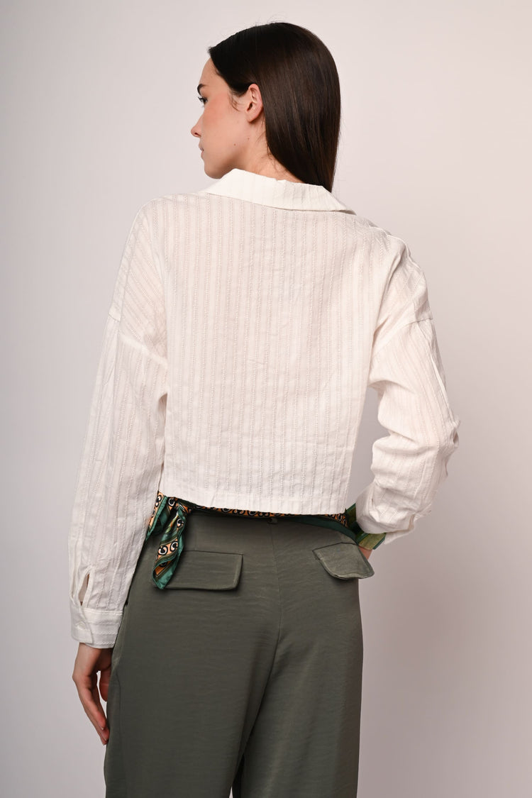 Striped cotton cropped shirt