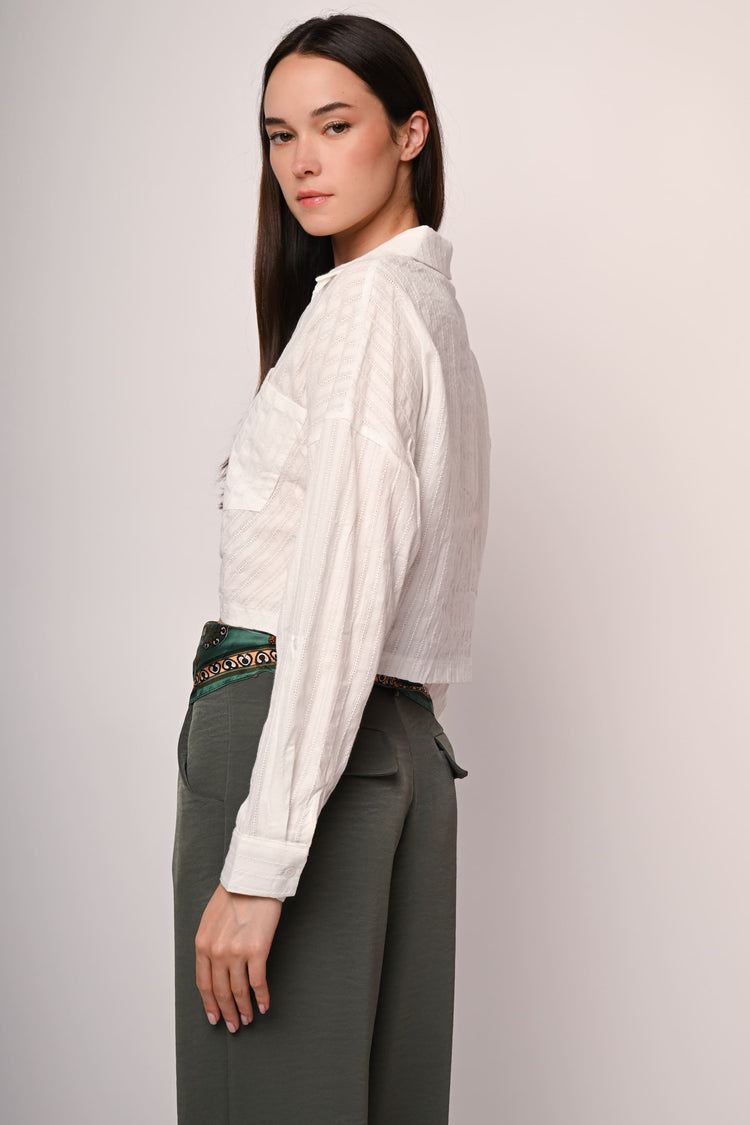 Striped cotton cropped shirt