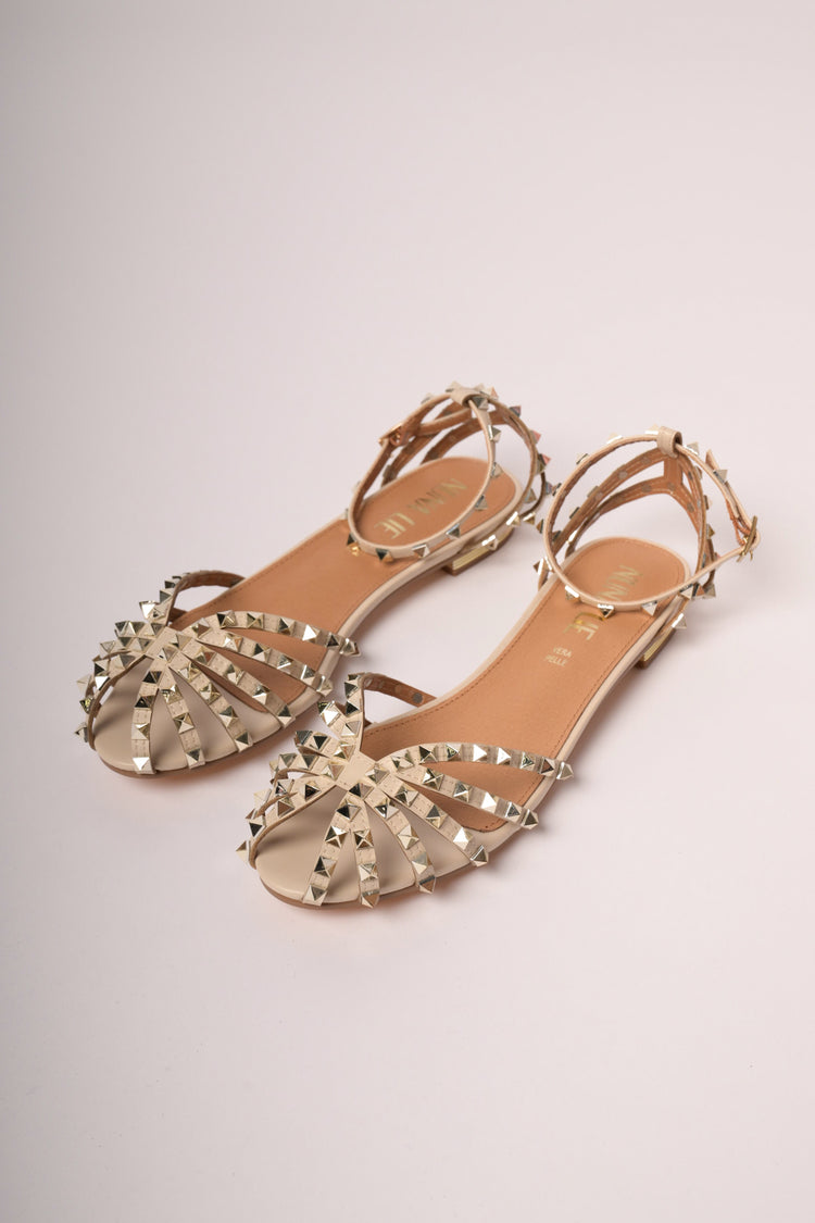 Golden stud-embellished nude flat sandals