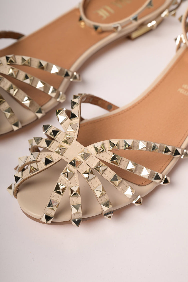 Golden stud-embellished nude flat sandals