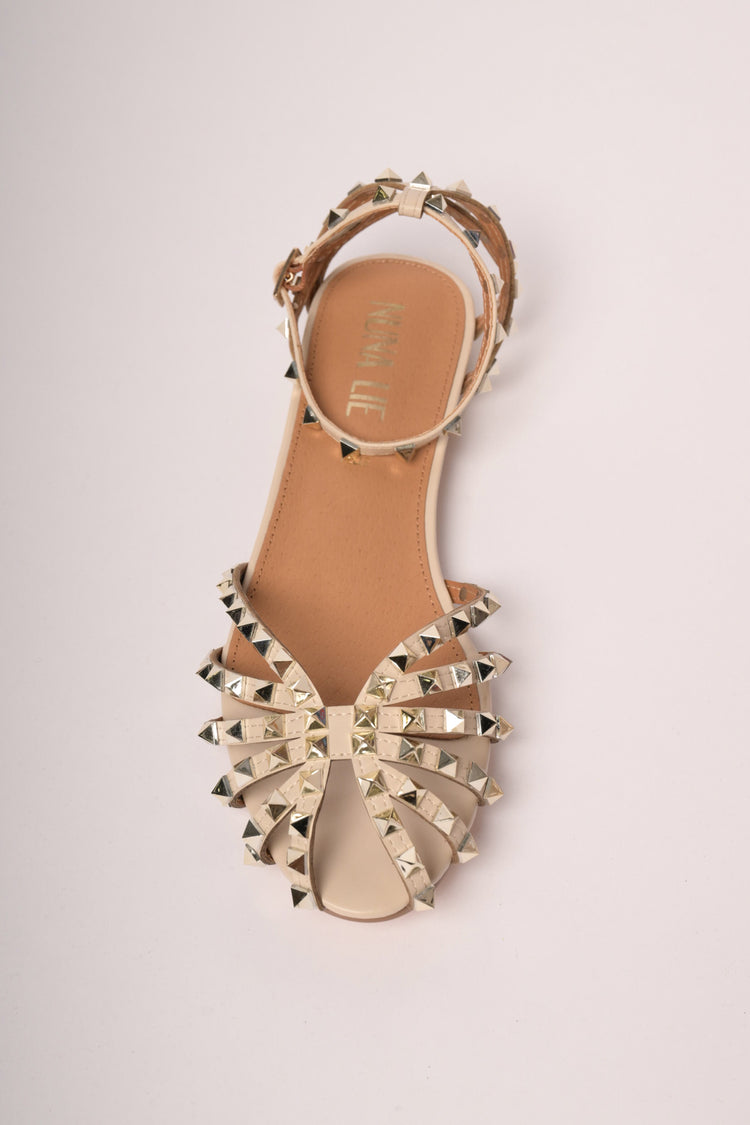 Golden stud-embellished nude flat sandals