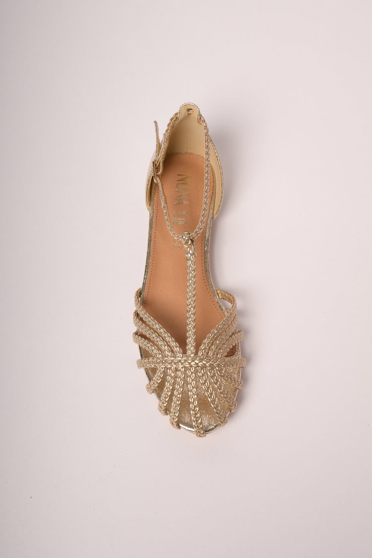 Golden woven straps flat sandals
