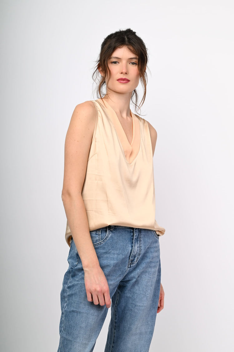 V-neck satin tank top