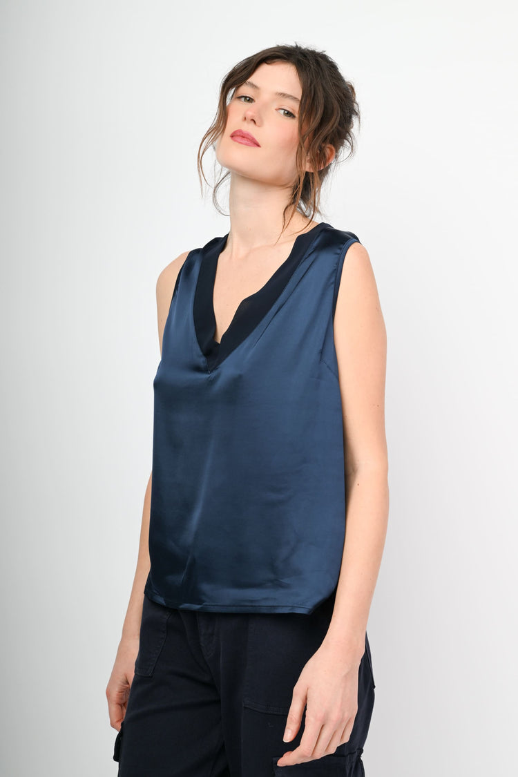V-neck satin tank top