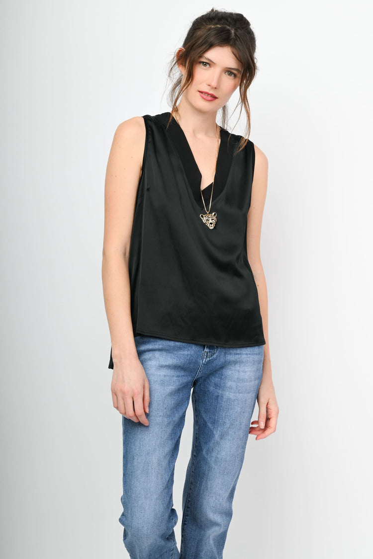 V-neck satin tank top
