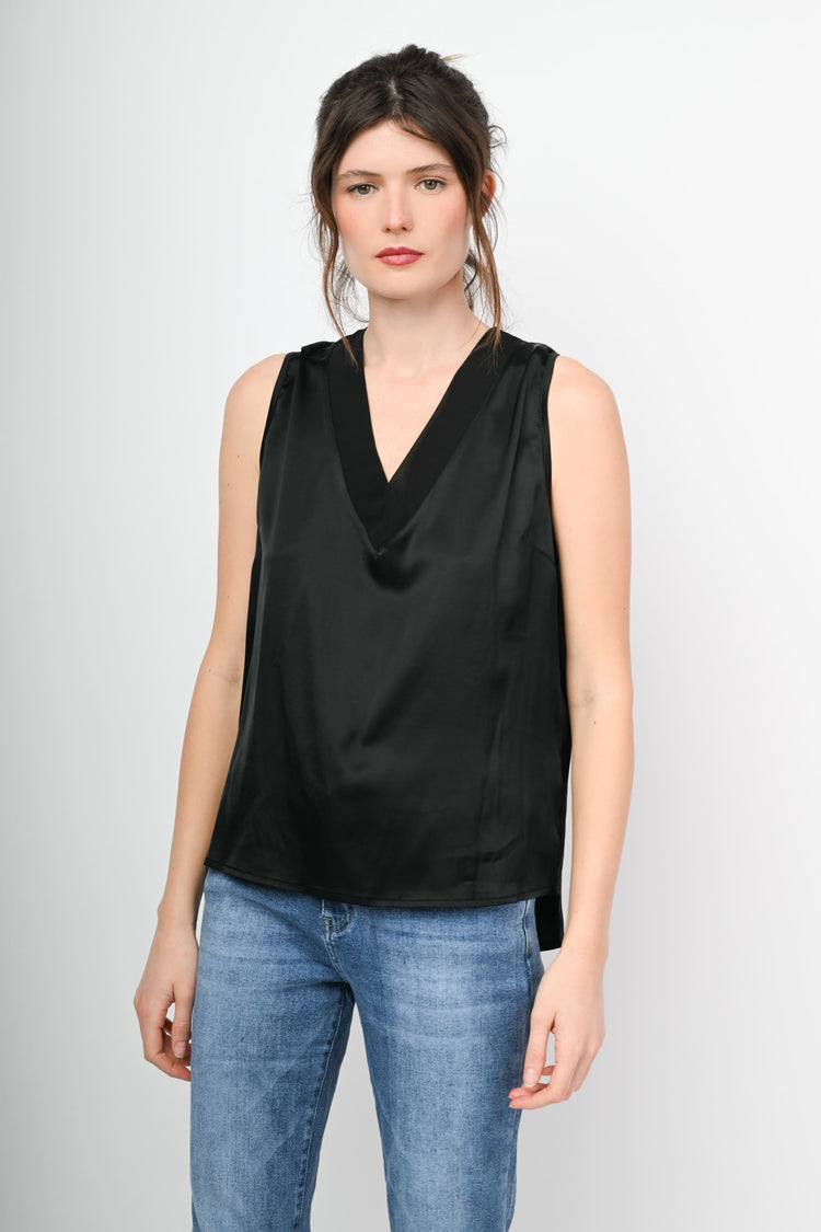 V-neck satin tank top