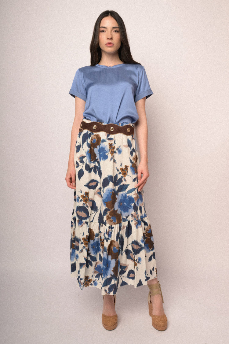 Sky blue viscose satin t-shirt