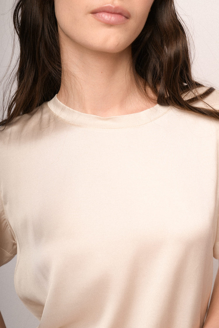 Beige viscose satin t-shirt
