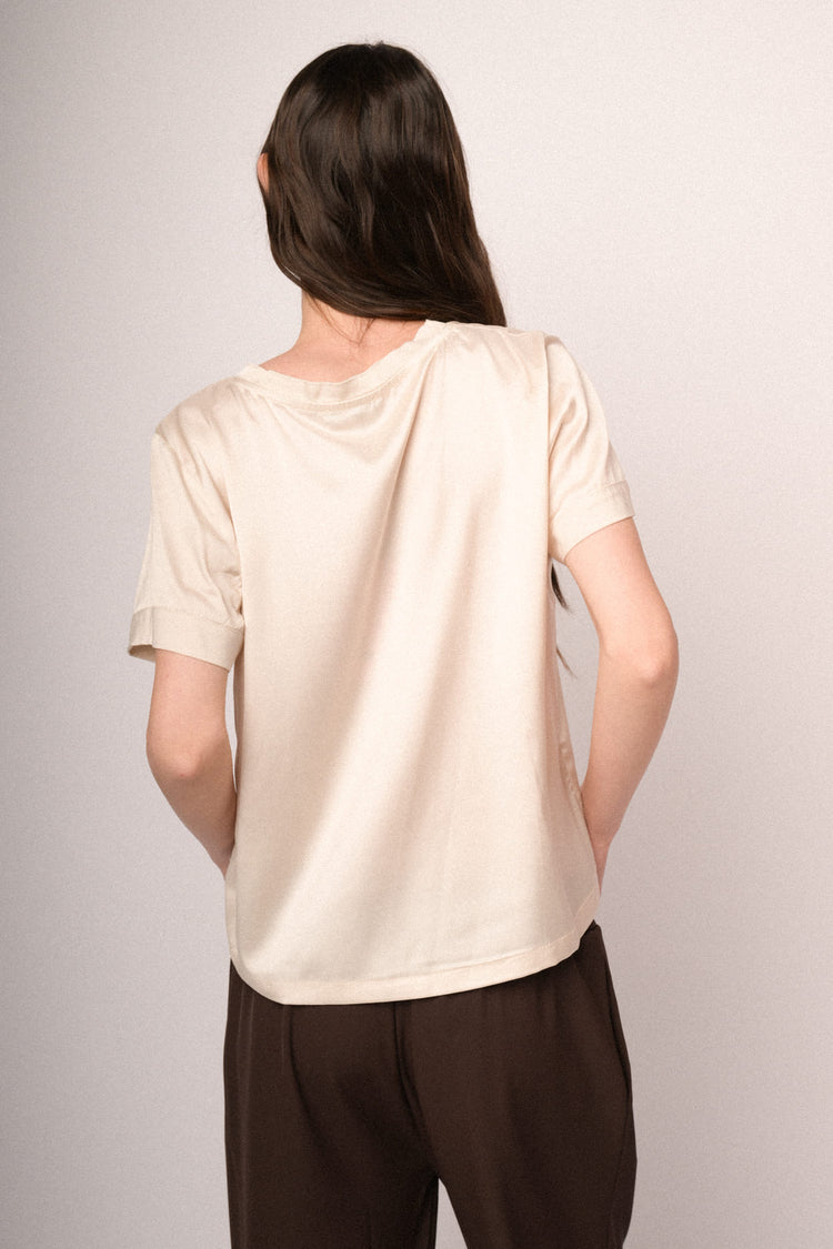 Beige viscose satin t-shirt