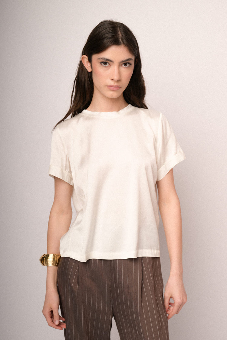 White viscose satin t-shirt