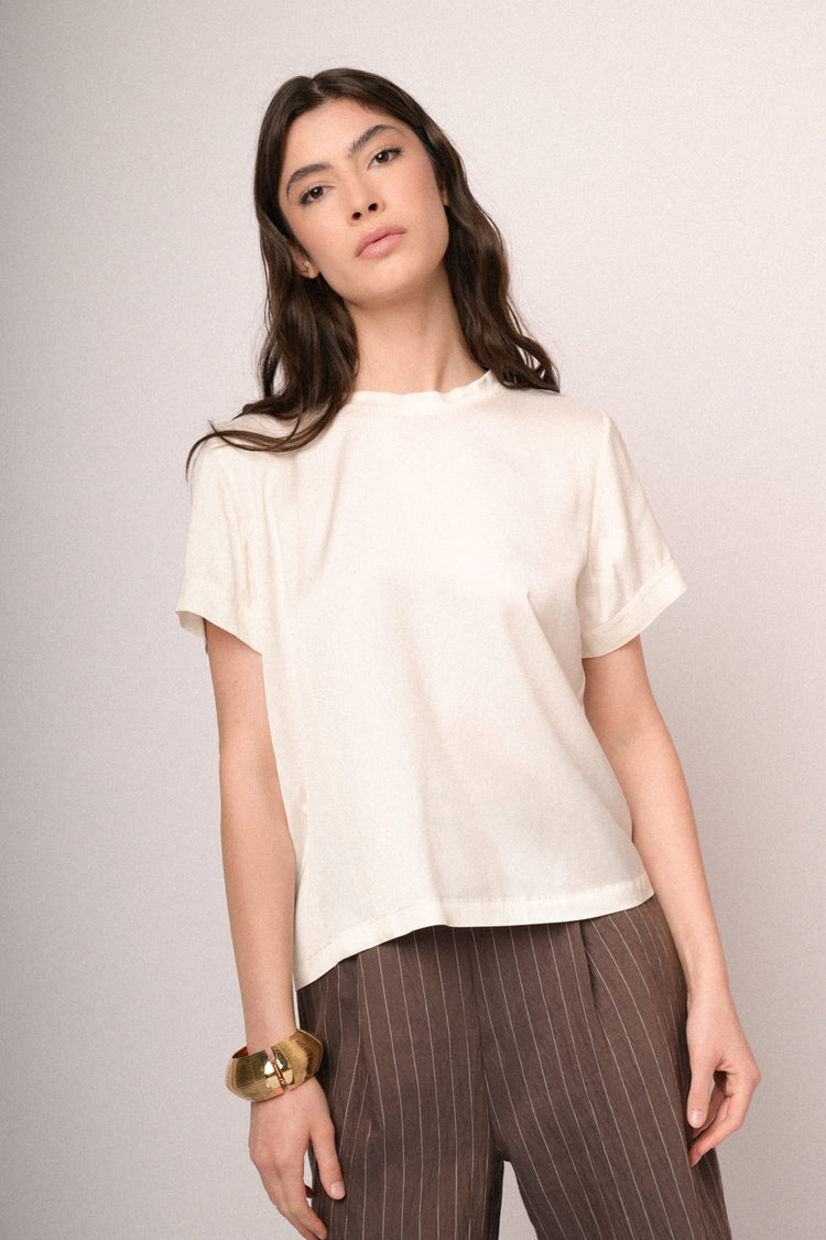 White viscose satin t-shirt