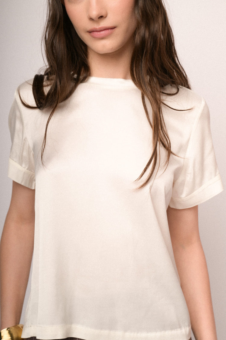 White viscose satin t-shirt