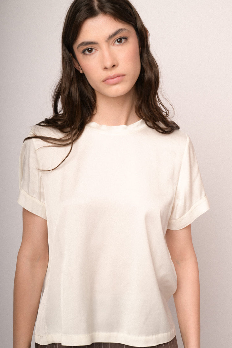 White viscose satin t-shirt