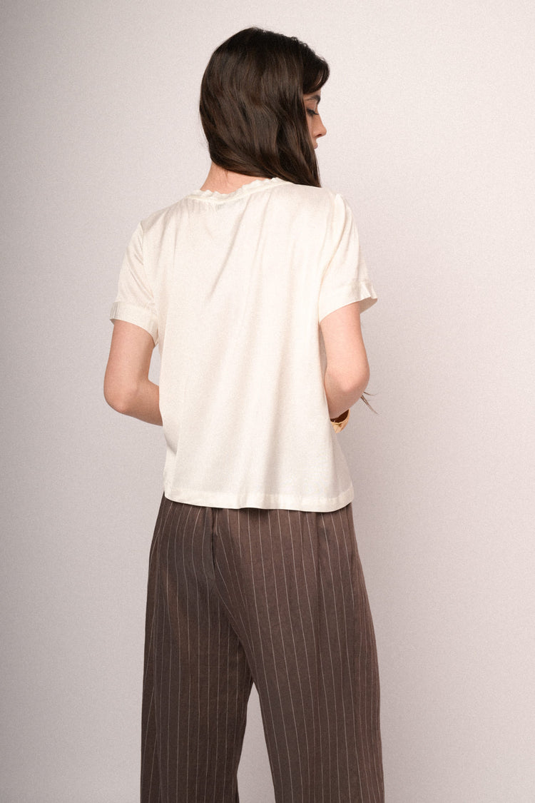 White viscose satin t-shirt
