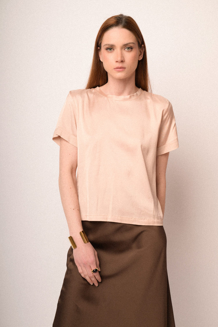 Pink viscose satin t-shirt
