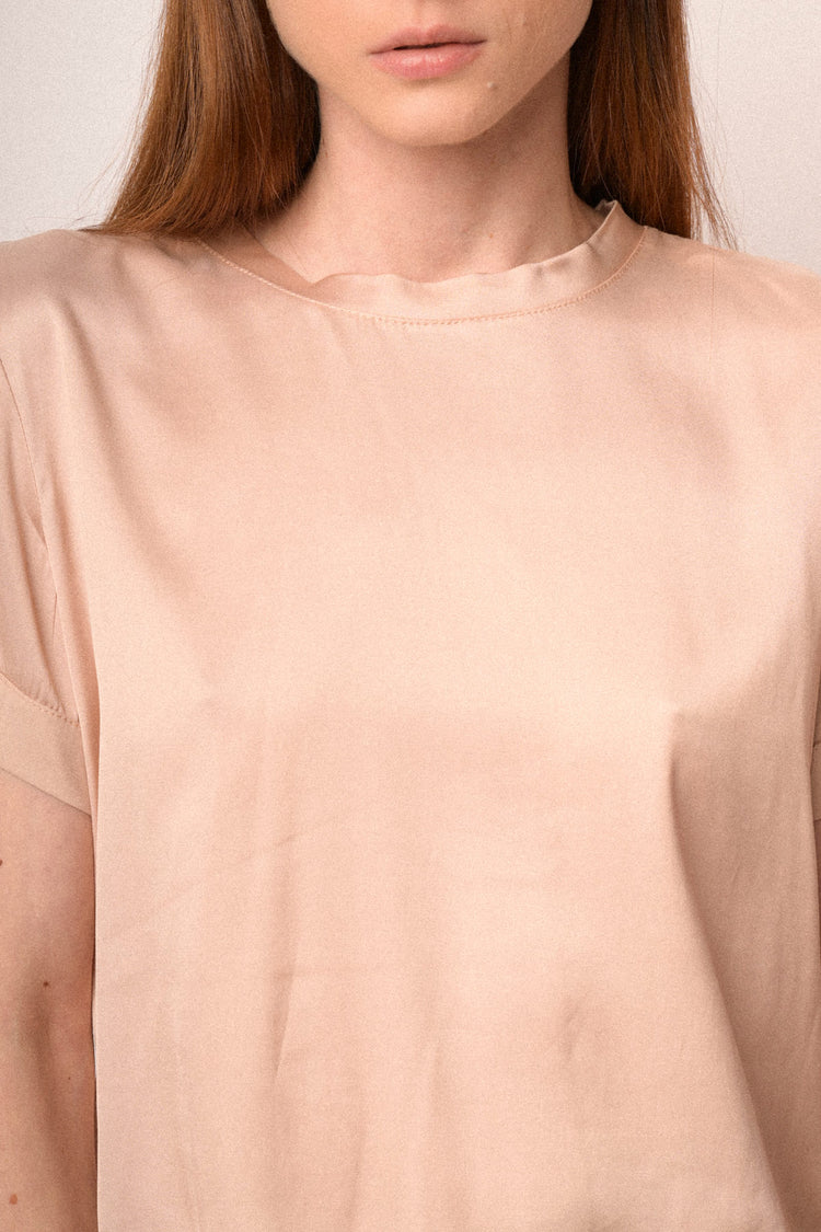 Pink viscose satin t-shirt