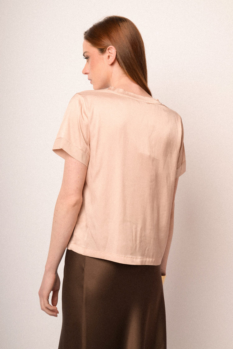 Pink viscose satin t-shirt